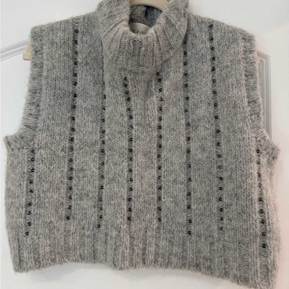 Eleven Six Gray Turtleneck Sweater Vest with Stud Detail
